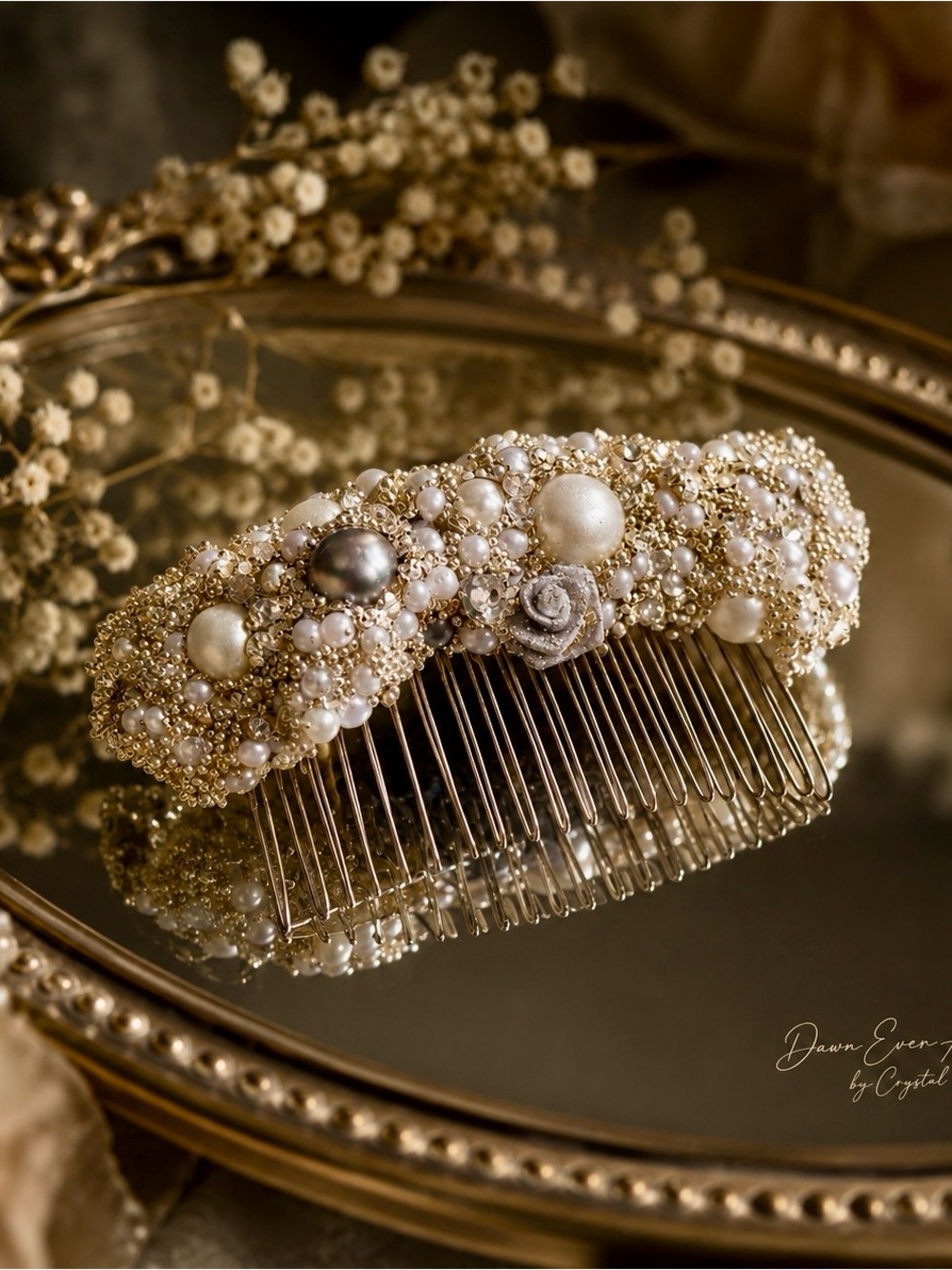 Pearl & Silver Tone Beaded Hair Comb - Elegant Bridal Accessory